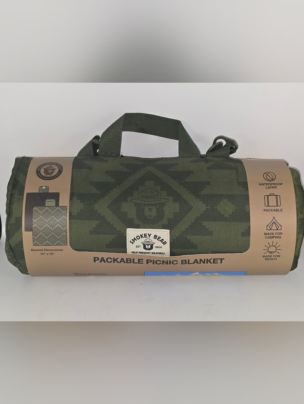 Smokey The Bear Help Prevent Forest Fires Packable Picnic Blanket 70"×70" Green